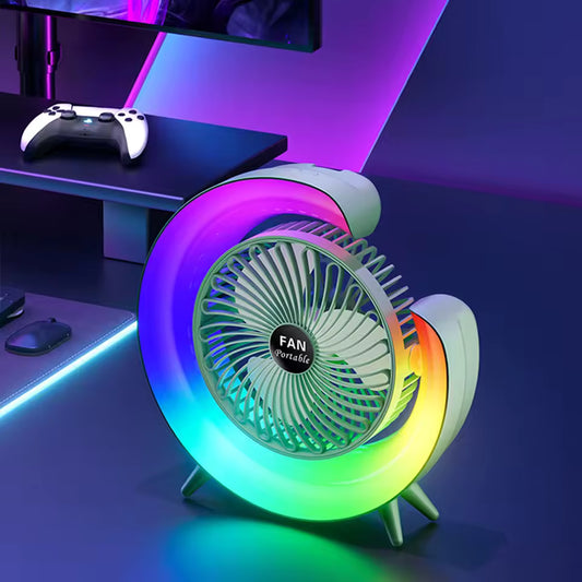 Ventilador de mesa portátil blanco con luz RGB - LumiBreeze™ Pro