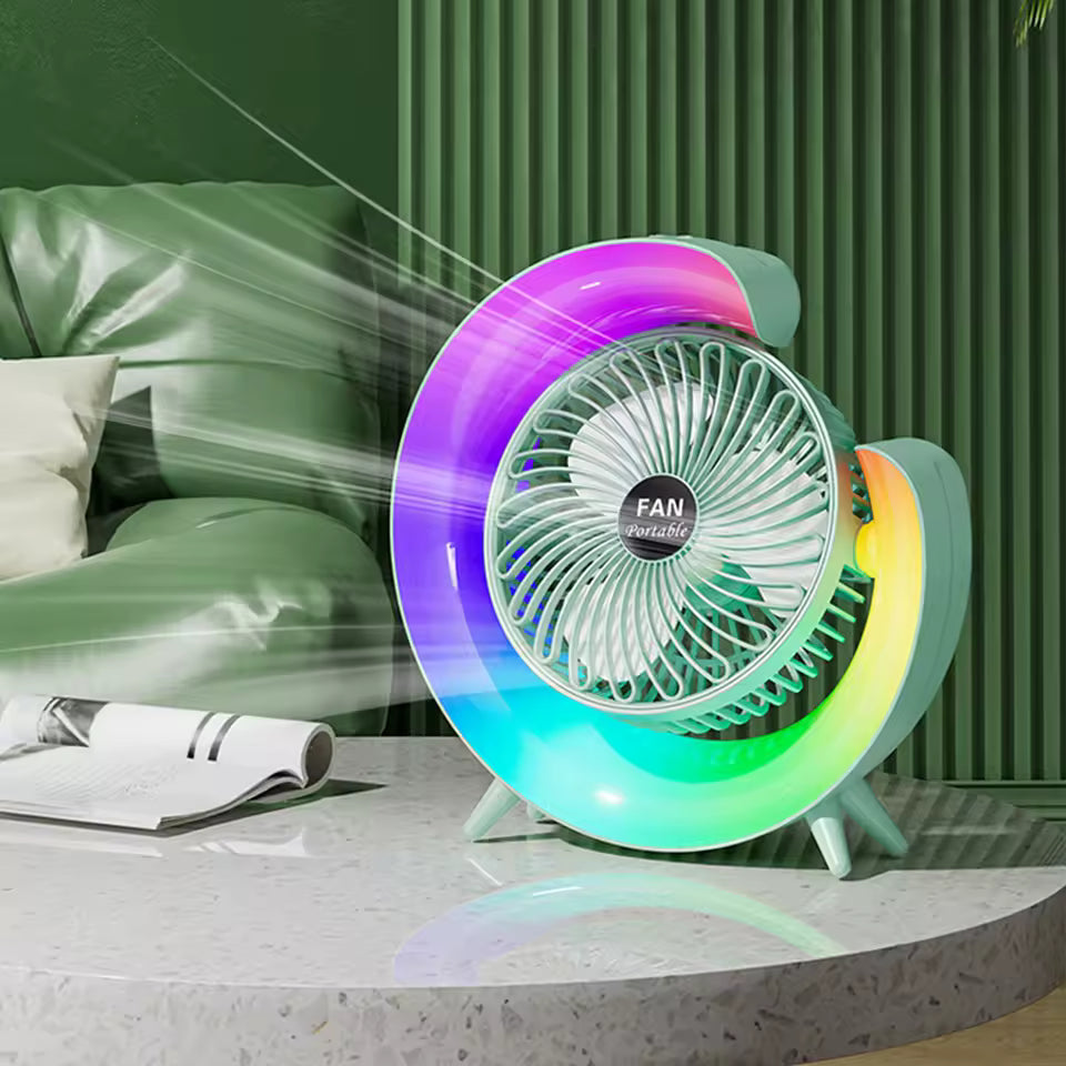 Ventilador de mesa portátil blanco con luz RGB - LumiBreeze™ Pro