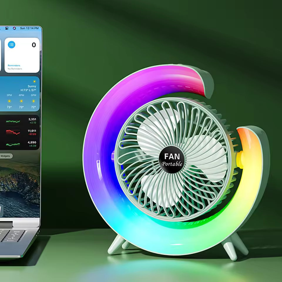Ventilador de mesa portátil blanco con luz RGB - LumiBreeze™ Pro