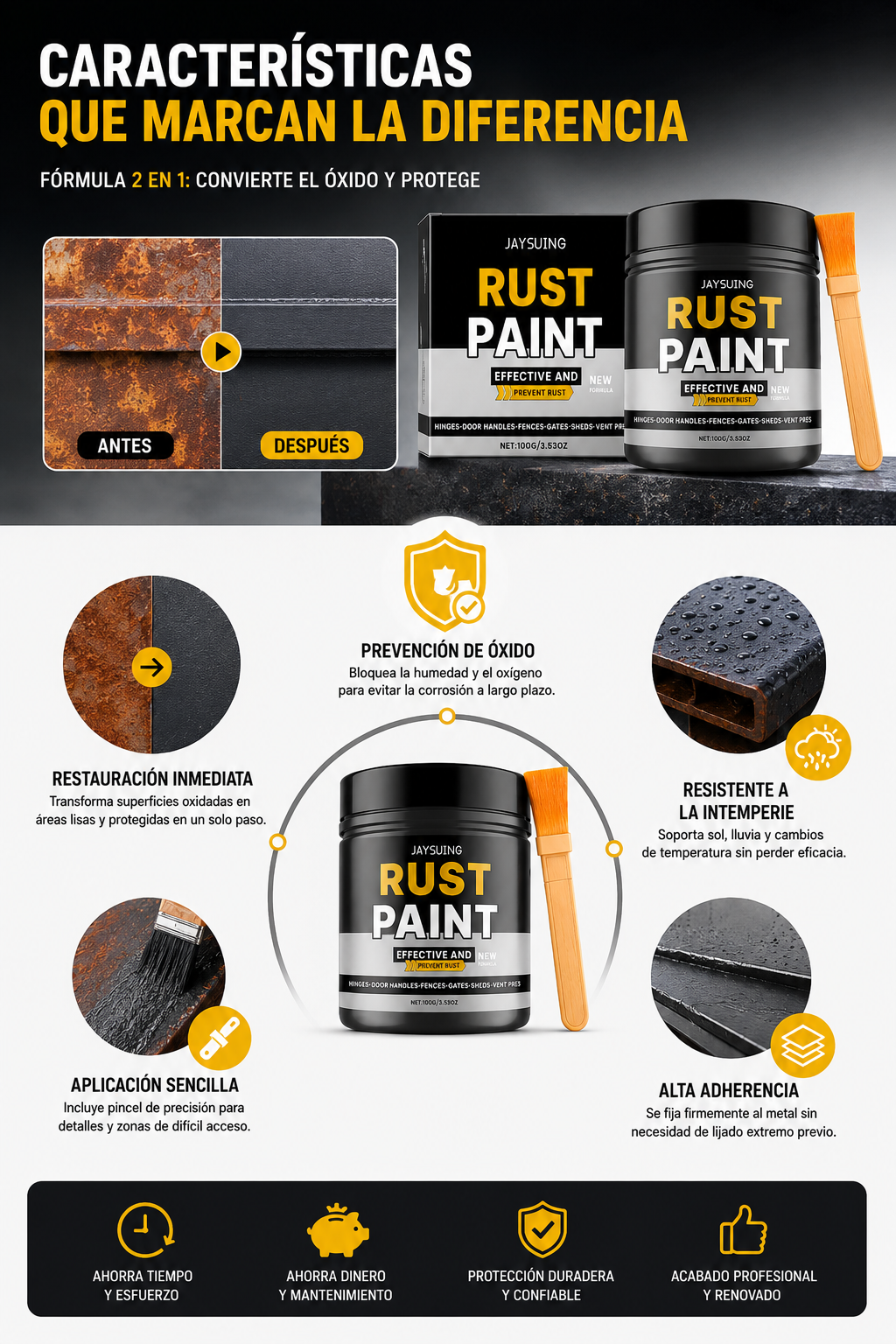 RustPaint Pro™ – Pintura Anticorrosiva para Metal con Pincel (100 g)
