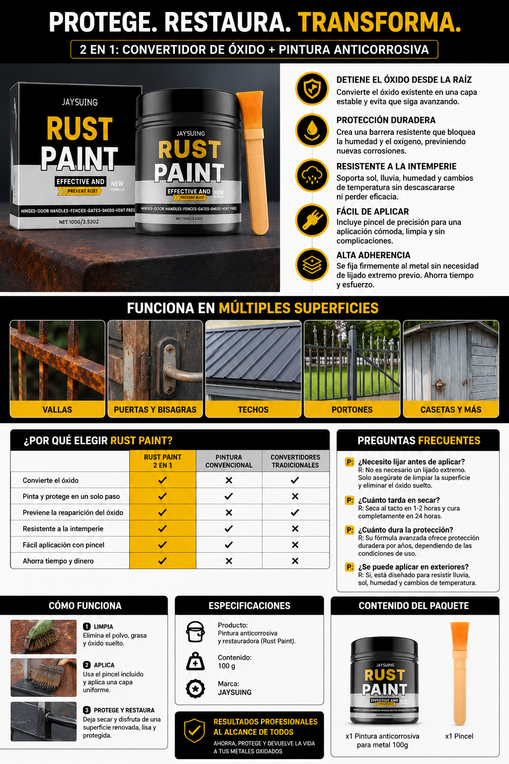 RustPaint Pro™ – Pintura Anticorrosiva para Metal con Pincel (100 g)