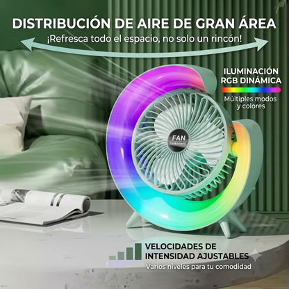 Ventilador de mesa portátil blanco con luz RGB - LumiBreeze™ Pro