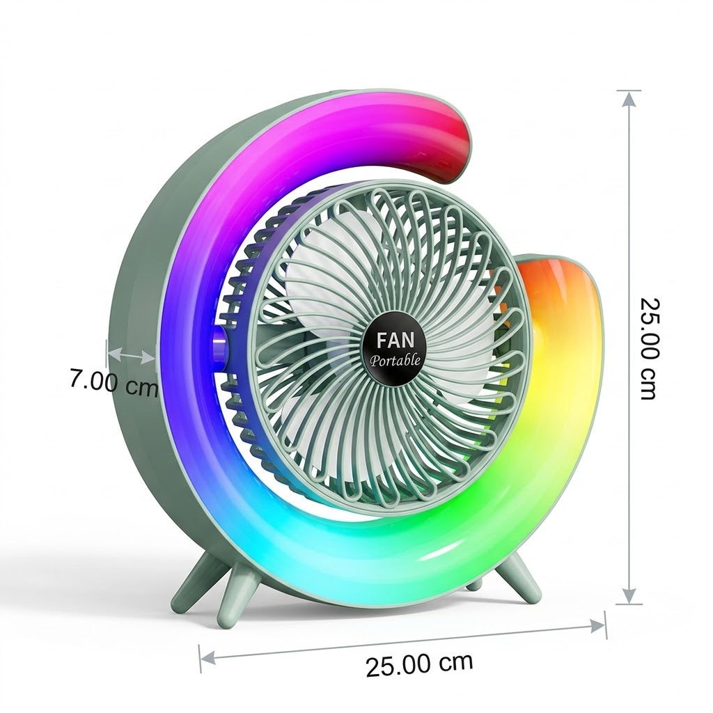 Ventilador de mesa portátil blanco con luz RGB - LumiBreeze™ Pro