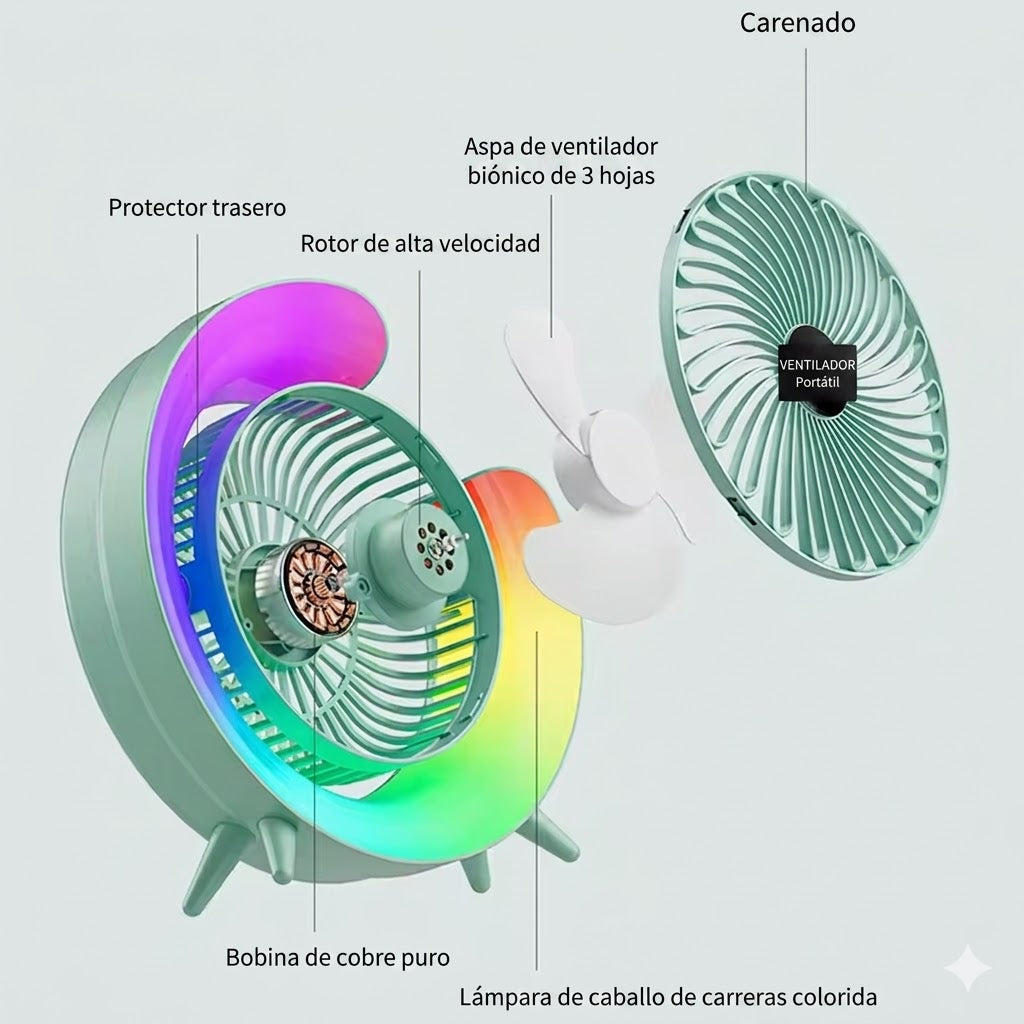 Ventilador de mesa portátil blanco con luz RGB - LumiBreeze™ Pro